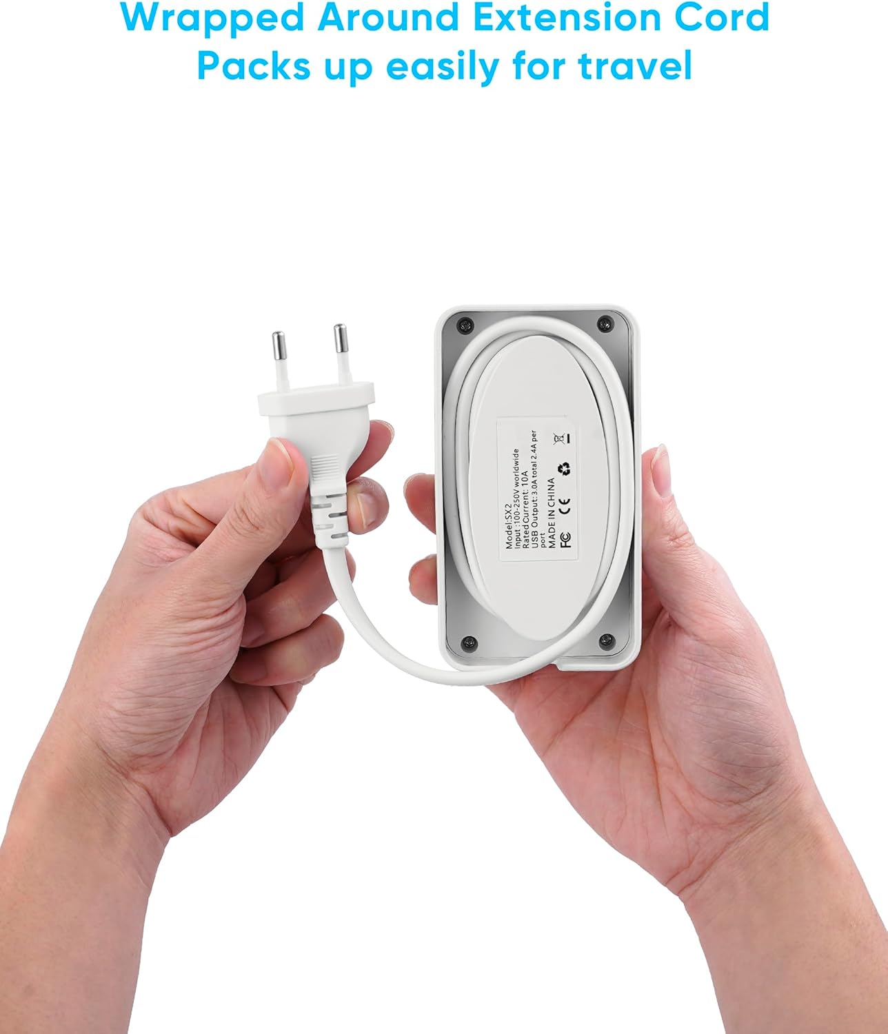 European Travel Plug Adapter, EU/UK/US Travel Plug Adapter Power Strip, 6 AC Outlets, 4 USB Ports (2 USB C), 3ft Wrapped Around Extension Cord, Universal Travel Adapter - Image 2