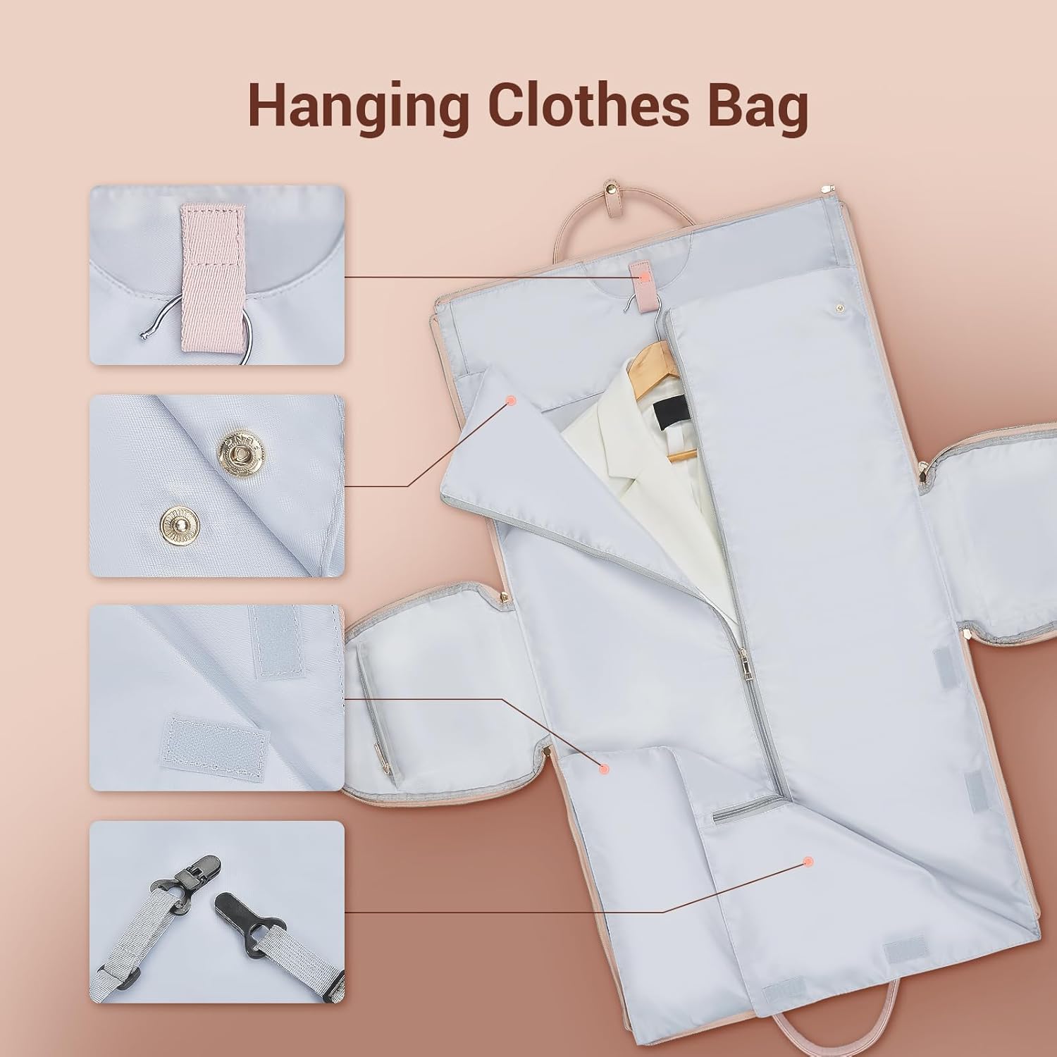 Garment Bags for Travel, Convertible Suit Travel Bag for Women, Stylish Carry On Garment Bag with Toiletry Pocket, Shoulder Strap and Shoes Compartment, 2 in 1 Foldable PU Leather Duffle Bag, Pink - Image 5