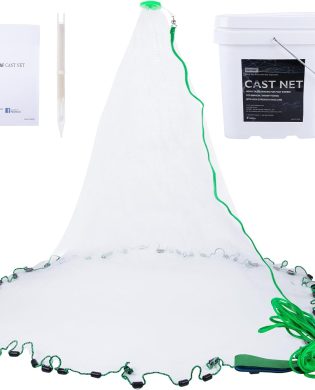 Goture American Fishing Cast Net Saltwater Freshwater, 3/8inch 1/4in Mesh Size Casting Net for Bait Fish Shrimp Trap, Black Sinkers, 3ft/4ft/5ft/6ft/8ft/10ft Radius Throw Cast Net with Needle