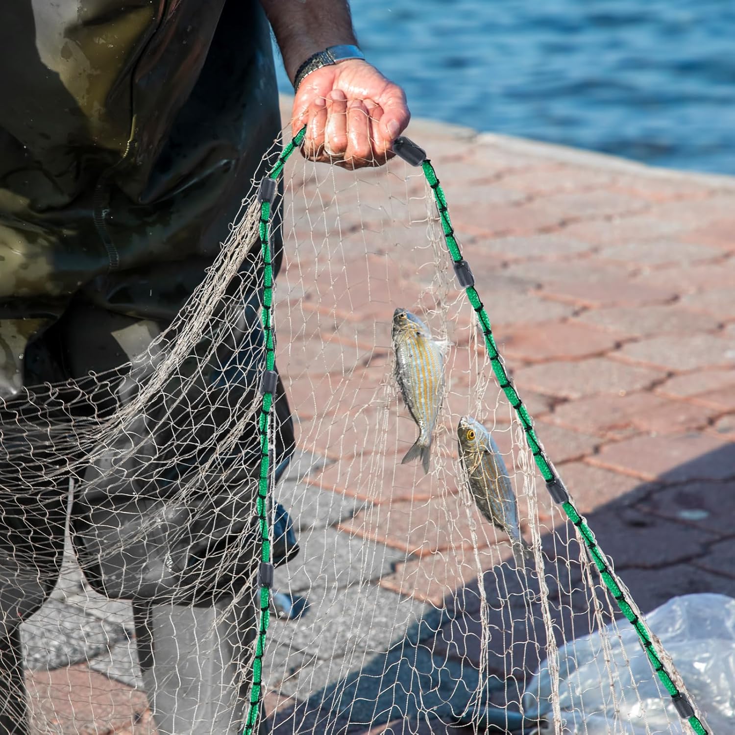 Goture American Fishing Cast Net Saltwater Freshwater, 3/8inch 1/4in Mesh Size Casting Net for Bait Fish Shrimp Trap, Black Sinkers, 3ft/4ft/5ft/6ft/8ft/10ft Radius Throw Cast Net with Needle - Image 7
