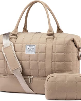 Large Duffle Bag for Travel, Puffer Weekend Bags for Women Travel Tote, Carry on Duffel Bag for Airplanes, 18 Inch Personal Item Bag Gym Bag Women, Coffee